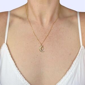Gold Plated Crescent Moon with Dangly Star Pendant Necklace 🌙